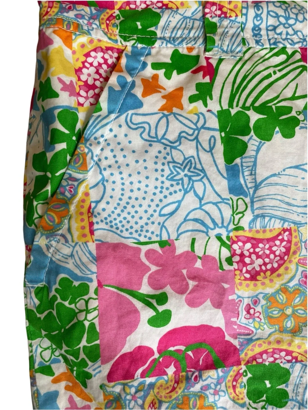 Lilly Pulitzer VTG Patchwork Bermuda Shorts Sz 14 Floral Tropical Stretch Cotton